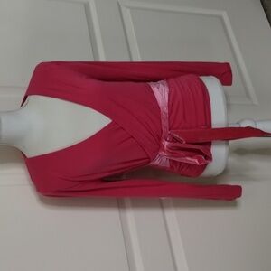 J Crew top blouse pink size medium crushed velvet tie long sleeve crop V-neck